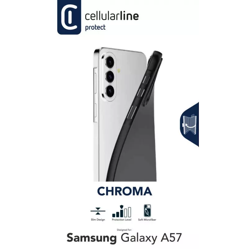 Cellularline CHROMA – Galaxy A57 värviline TPU-ümbris mati, pehme puutetundliku viimistluse ja kriimustuskindla mikrokiust voodriga. Kaitseb servi ja nuppe telefoni disaini muutmata.