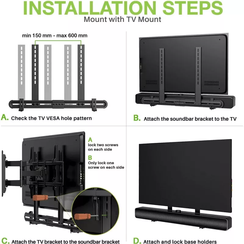 Techly Universal Wall Mount Soundbar Bracket Max VESA 600x400