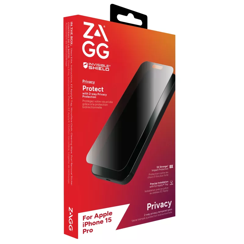 ZAGG InvisibleShield Glass Elite Privacy AM E Apple iPhone 15 Pro ekraan EN/FR