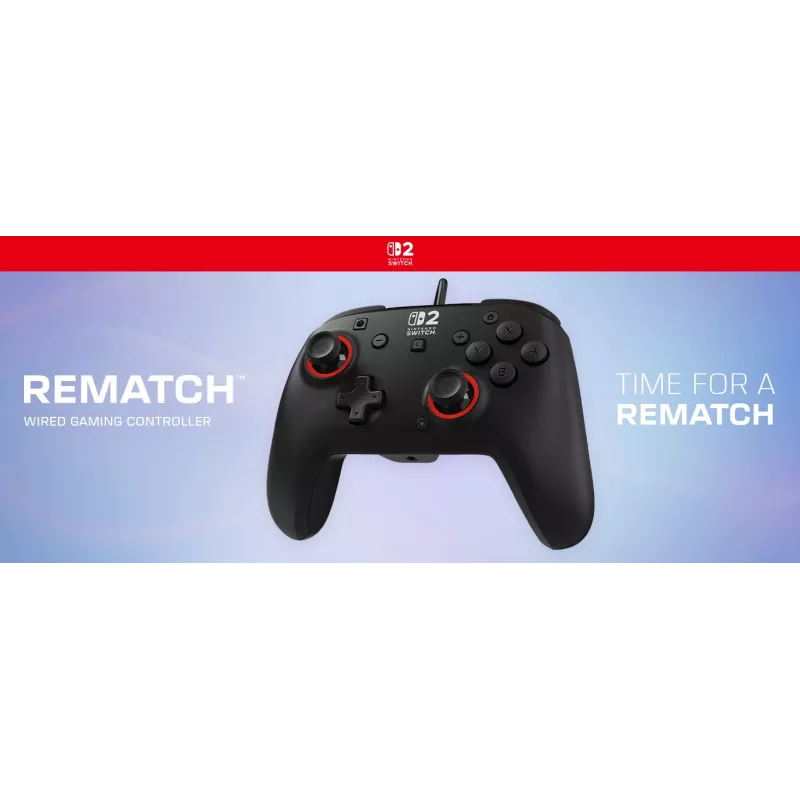 Juhtmega mängukontroller Turtle Beach Rematch Nintendo Switch 2 jaoks — USB‑C, 3 m kaabel, tagumine nupp, D‑pad, must