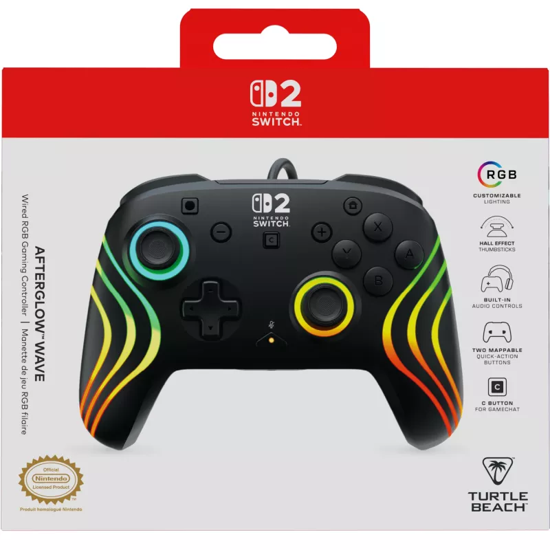 Mängupult Turtle Beach Afterglow Wave Must juhtmega RGB-kontroller Nintendo Switch / Switch 2 jaoks, USB-C, 3 m kaabel