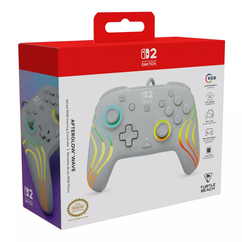 Juhtmega RGB mängukontroller Turtle Beach Afterglow Wave hall — USB‑C, 3 m kaabel, Nintendo Switch / Switch 2 / Switch OLED jaoks