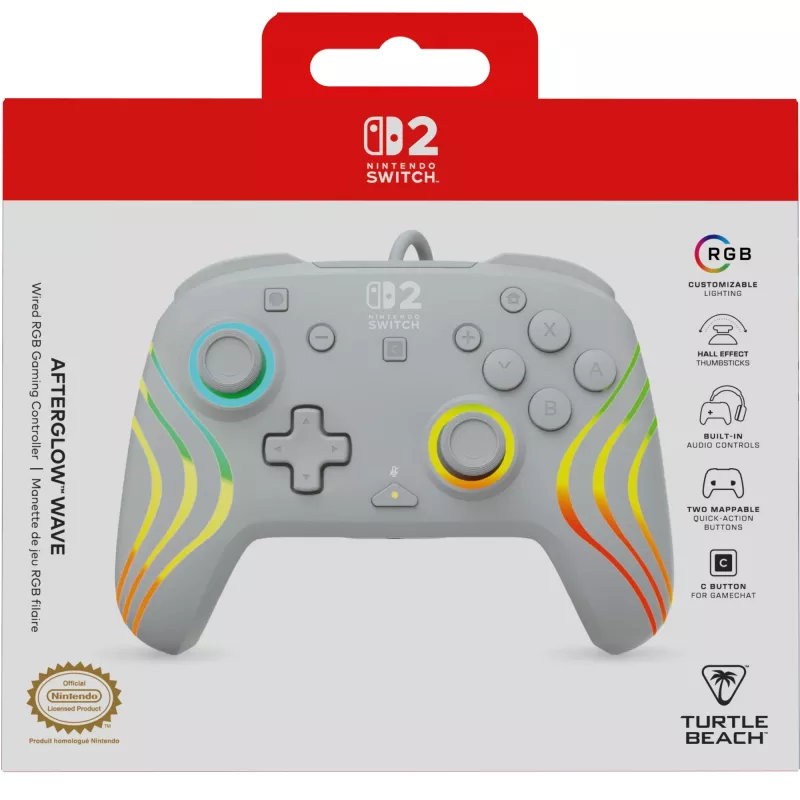 Juhtmega RGB mängukontroller Turtle Beach Afterglow Wave hall — USB‑C, 3 m kaabel, Nintendo Switch / Switch 2 / Switch OLED jaoks