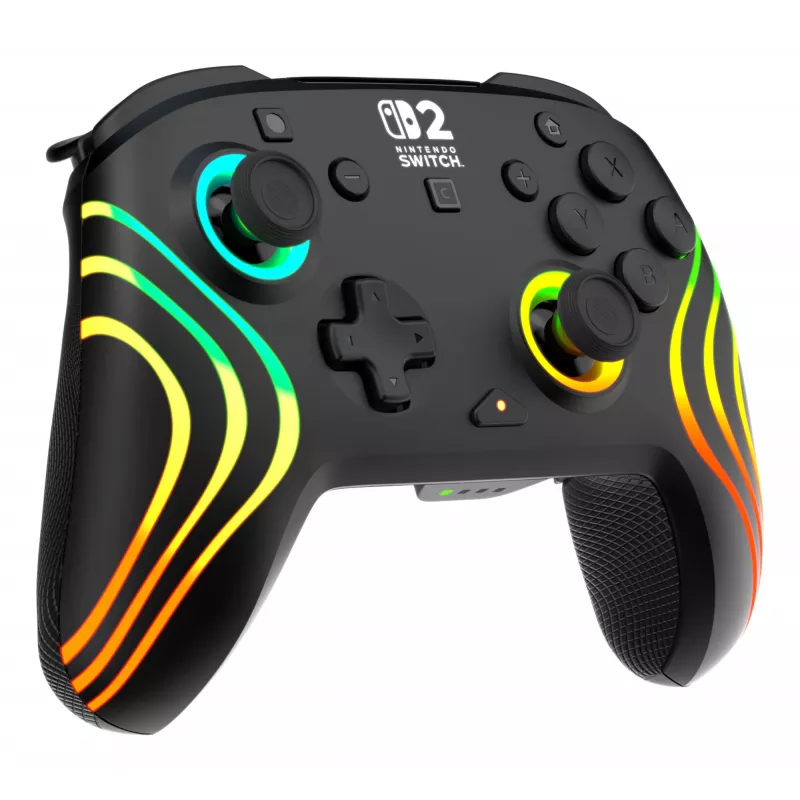 Juhtmeta RGB-mängukontroller Turtle Beach Afterglow Wave Must Nintendo Switch 2 jaoks — Bluetooth/USB-C, sisseehitatud aku 20 h, 3 m kaabel