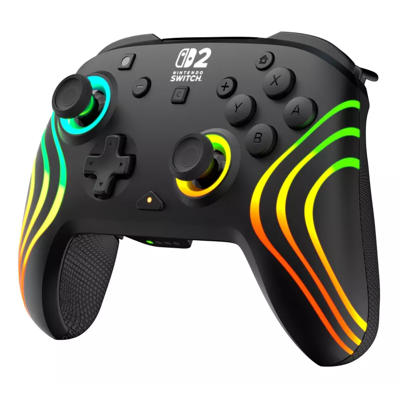 Juhtmeta RGB-mängukontroller Turtle Beach Afterglow Wave Must Nintendo Switch 2 jaoks — Bluetooth/USB-C, sisseehitatud aku 20 h, 3 m kaabel
