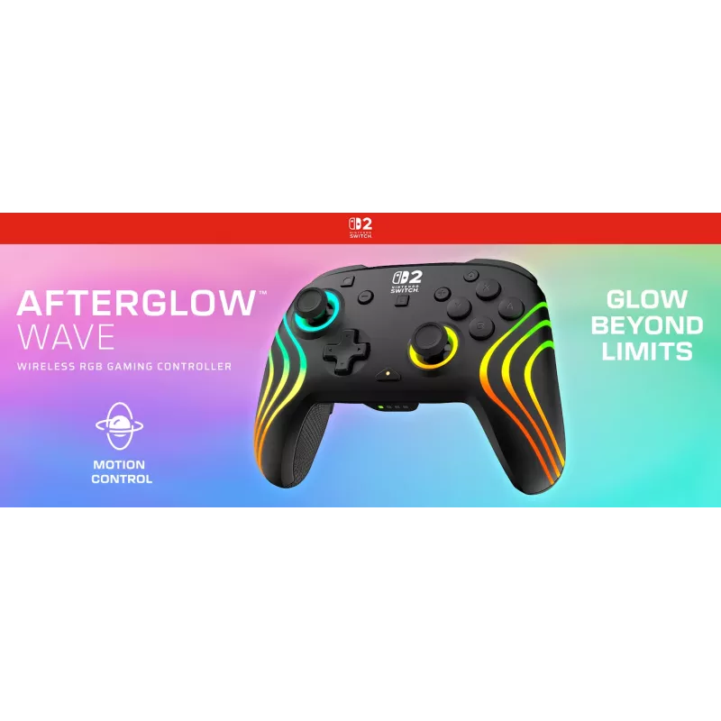 Juhtmeta RGB-mängukontroller Turtle Beach Afterglow Wave Must Nintendo Switch 2 jaoks — Bluetooth/USB-C, sisseehitatud aku 20 h, 3 m kaabel