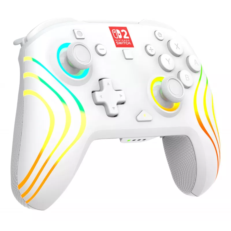 Juhtmevaba RGB-mängukontroller Turtle Beach Afterglow Wave Valge Nintendo Switch 2-le, Bluetooth/USB-C, sisseehitatud aku 20 h, 3 m kaabel