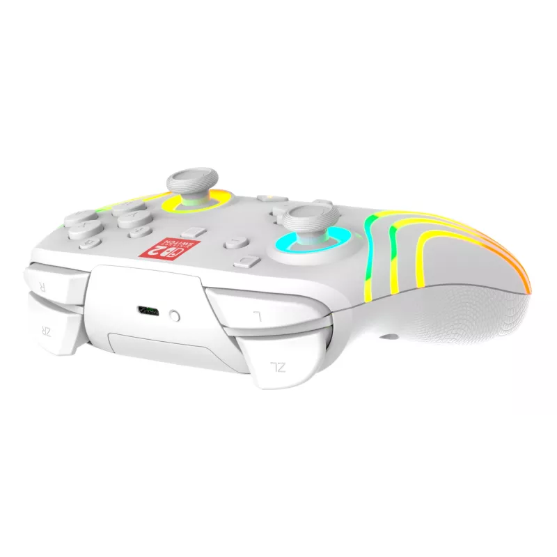 Juhtmevaba RGB-mängukontroller Turtle Beach Afterglow Wave Valge Nintendo Switch 2-le, Bluetooth/USB-C, sisseehitatud aku 20 h, 3 m kaabel