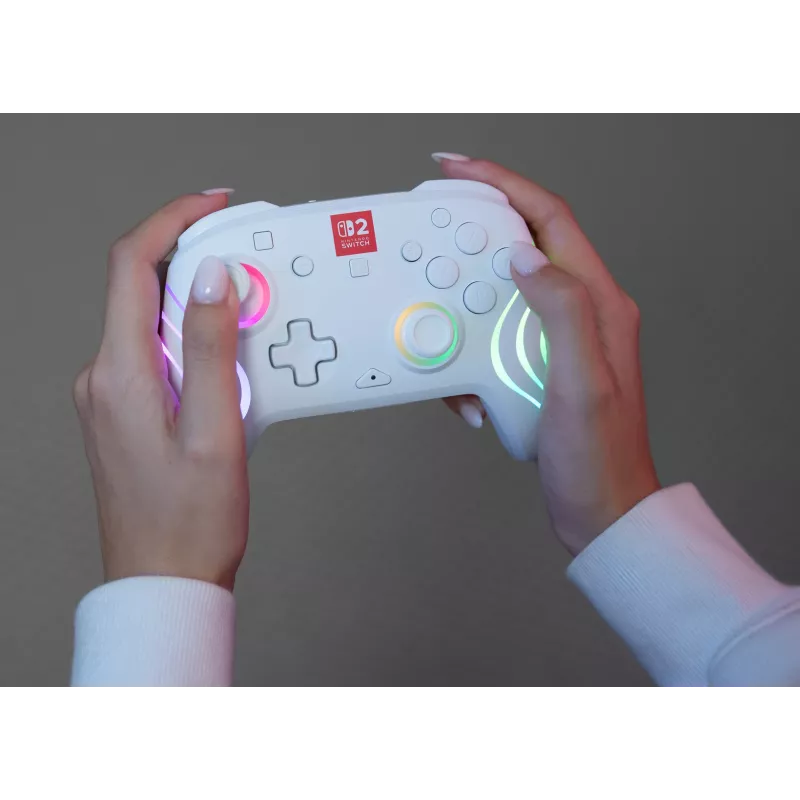 Juhtmevaba RGB-mängukontroller Turtle Beach Afterglow Wave Valge Nintendo Switch 2-le, Bluetooth/USB-C, sisseehitatud aku 20 h, 3 m kaabel