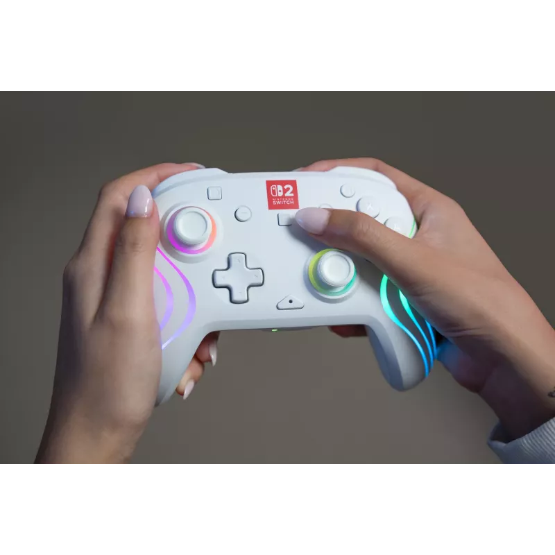 Juhtmevaba RGB-mängukontroller Turtle Beach Afterglow Wave Valge Nintendo Switch 2-le, Bluetooth/USB-C, sisseehitatud aku 20 h, 3 m kaabel
