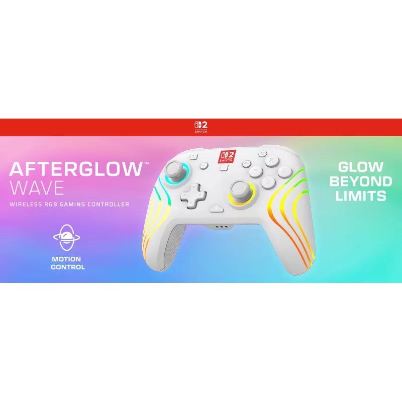 Juhtmevaba RGB-mängukontroller Turtle Beach Afterglow Wave Valge Nintendo Switch 2-le, Bluetooth/USB-C, sisseehitatud aku 20 h, 3 m kaabel