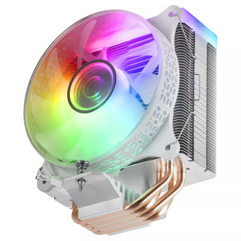 Mars Gaming MCPU-VR valge protsessorijahuti topeltinfiniitpeegel ARGB 4 HCT soojustoruga 180 W TDP ülivaikne PWM 12 cm ventilaator