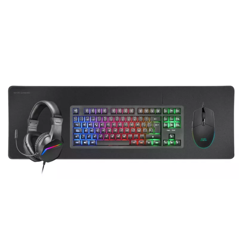 Mars Gaming 4-ühes mängurikomplekt MCP-RGB3, juhtmega, USB, membraan, RGB LED, must, hiir kaasas