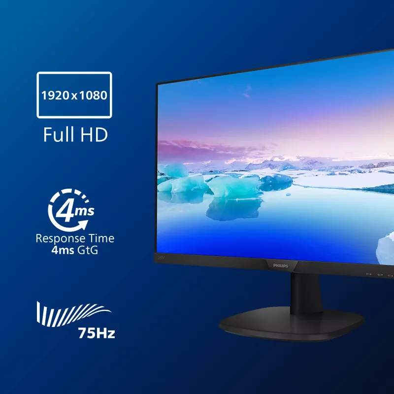 Philips V Line Full HD LCD monitor 243V7QDAB/00, 60.5 cm (23.8 tolli), 1920 x 1080 pikslit, Full HD, LED, 4 ms, must
