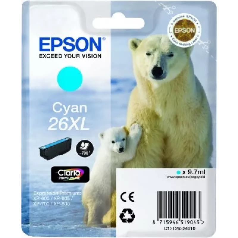 Epson Jääkaru üksikpakend tsüaan 26XL Claria Premium tint
