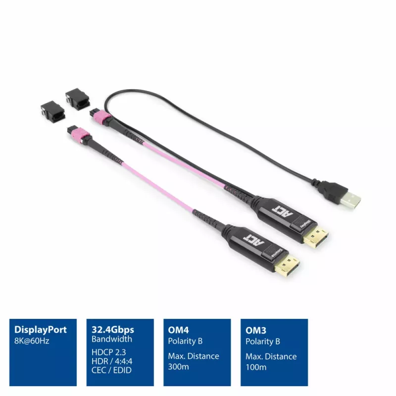 ACT DisplayPort-MTP/MPO adapterikomplekt DisplayPort-ühenduse pikendamiseks kuni 8K@60Hz