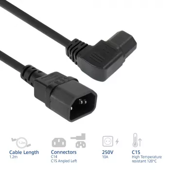 ACT toitejuhe C14 - C15 (vasakpoolne nurga all) IEC60320 must 1,2 m
