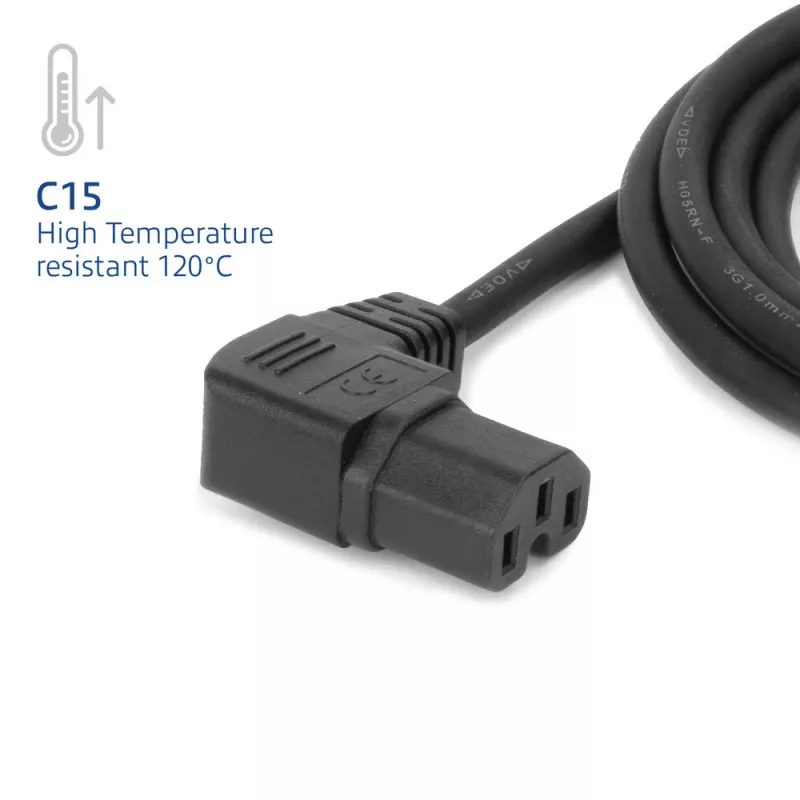 ACT toitejuhe C14 - C15 (vasakpoolne nurga all) IEC60320 must 1,2 m