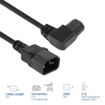ACT toitejuhe C14 - C15 (vasakule nurga all) IEC60320 must 2 m