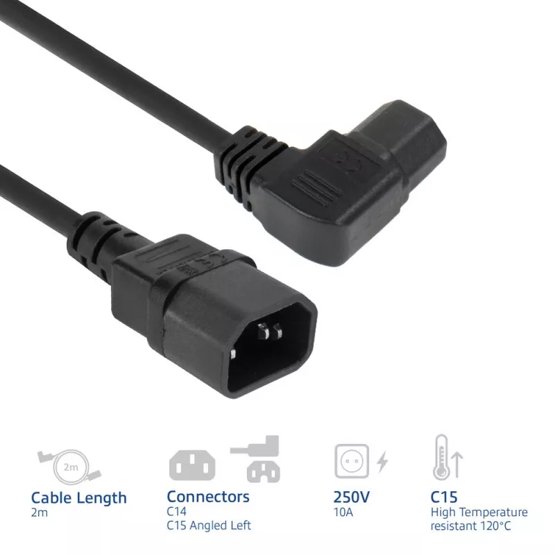ACT toitejuhe C14 - C15 (vasakule nurga all) IEC60320 must 2 m