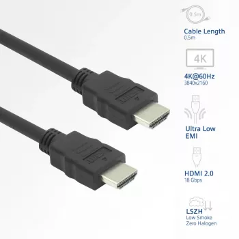 HDMI-kaabel ACT AK3871 — 1 m, HDMI tüüp A tüüp A-le, HDMI 2.0, 18 Gbit/s, ARC, kullatud kontaktid, must