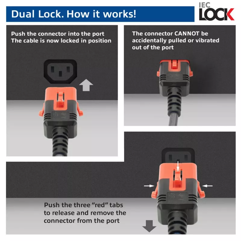 ACT toitejuhe C14 IEC Lock+ Dual Locking - C15 IEC Lock+ must 3 m, PC3876
