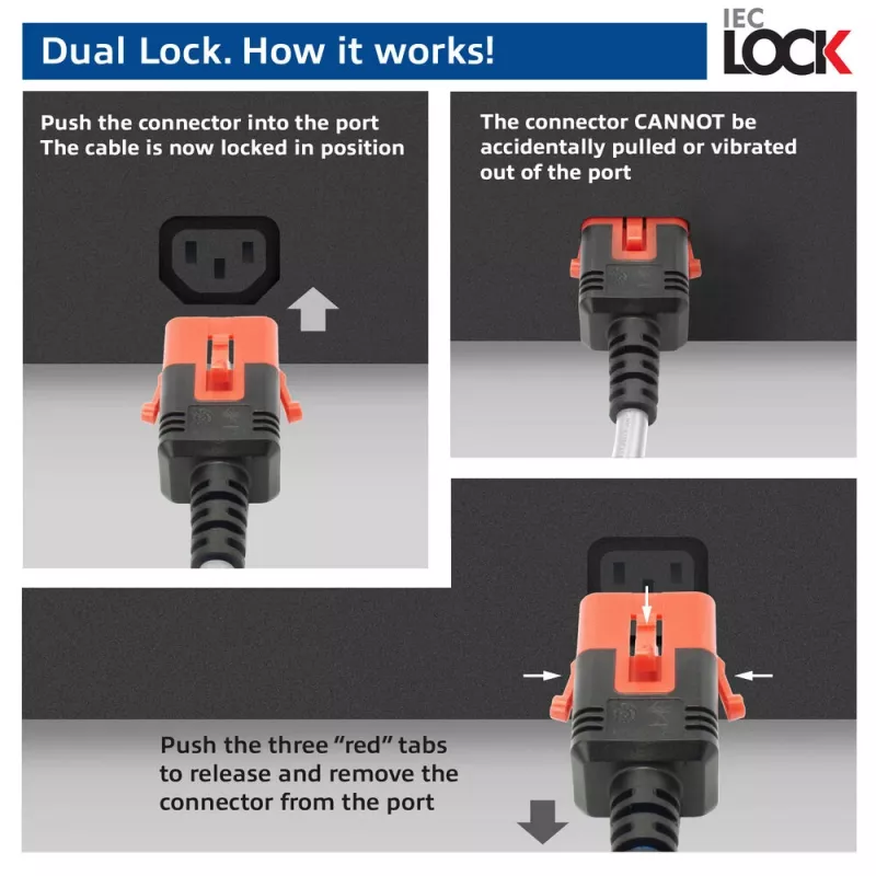 ACT Powercord C14 IEC Lock+ kahekordne lukustus - C15 IEC Lock+ valge 3 m, PC3879