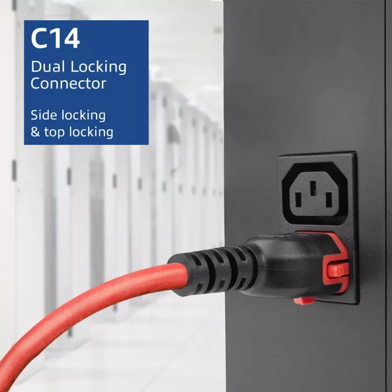 ACT toitejuhe C14 IEC Lock+ Dual Locking - C15 IEC Lock+ punane 1 m, PC3869