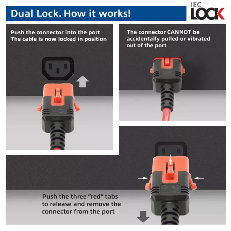 ACT toitejuhe C14 IEC Lock+ Dual Locking - C15 IEC Lock+ punane 1 m, PC3869
