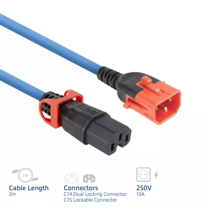 ACT toitekaabel C14 IEC Lock+ Dual Locking - C15 IEC Lock+ sinine 2 m, PC3874