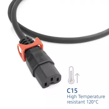 Toitejuhe ACT CEE 7/7 (nurk) IEC C15 Lock+ must, 3 m, 10 A, 250 V