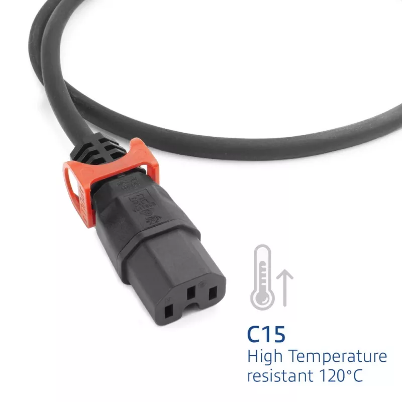 Toitejuhe ACT CEE 7/7 (nurk) IEC C15 Lock+ must, 3 m, 10 A, 250 V