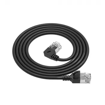 ACT Must 5 m U/FTP CAT6A LSZH Slimline ühenduskaabel RJ45 pistikutega, 90° vasaknurkne sirgeks