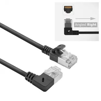 ACT must 0,15 m U/FTP CAT6A LSZH õhuke patch-kaabel, RJ45 pistikutega, 90° nurga all paremale / sirge