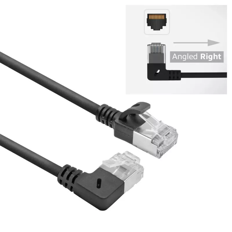 ACT must 0,15 m U/FTP CAT6A LSZH õhuke patch-kaabel, RJ45 pistikutega, 90° nurga all paremale / sirge