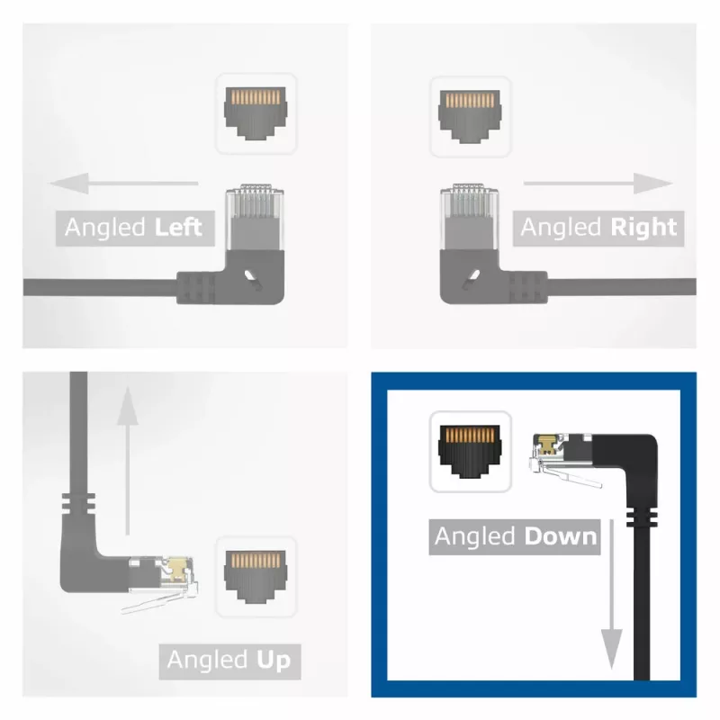 ACT must 2 m U/UTP CAT6A LSZH õhuke patch-kaabel, RJ45 pistikutega 90° allapoole – 90° allapoole