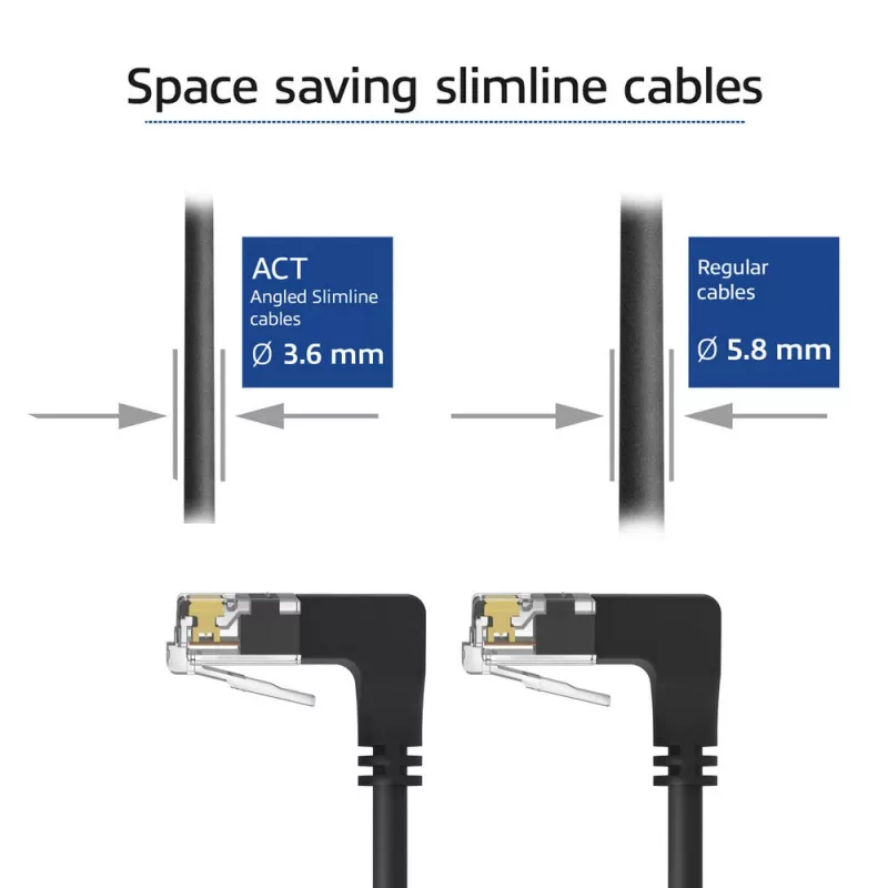 ACT must 3 meetrit U/UTP CAT6A LSZH õhuke ühenduskaabel RJ45 pistikutega 90° allapoole - 90° allapoole