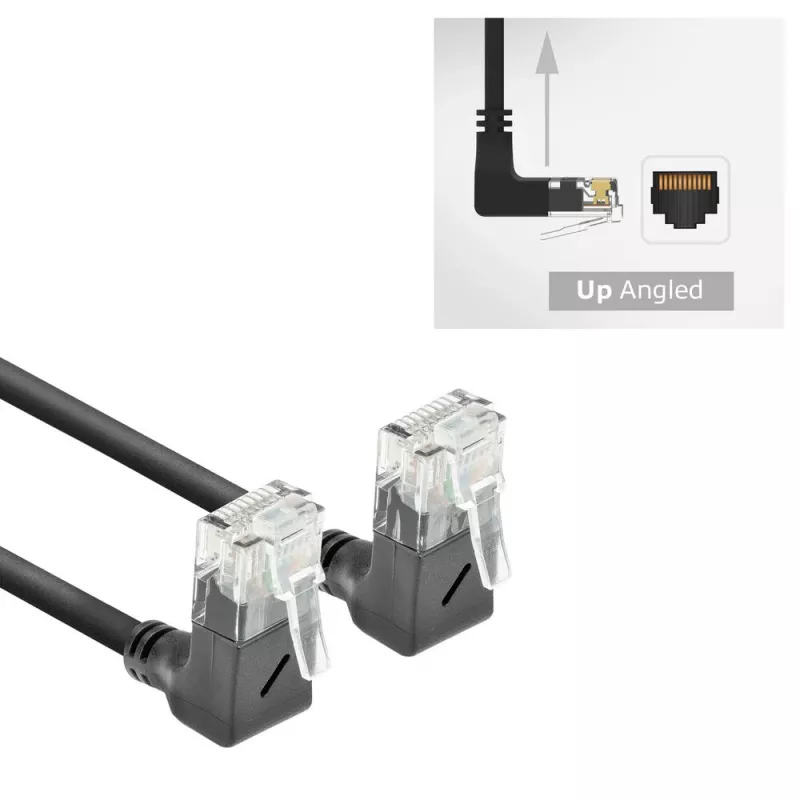 ACT must, 2 m, U/UTP CAT6A LSZH üliõhuke patch-kaabel, RJ45 pistikutega, 90° nurgaga üles kuni 90° nurgaga üles