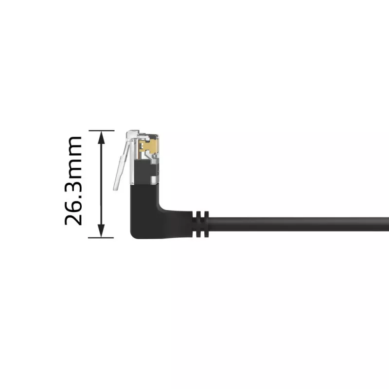 ACT must, 2 m, U/UTP CAT6A LSZH üliõhuke patch-kaabel, RJ45 pistikutega, 90° nurgaga üles kuni 90° nurgaga üles