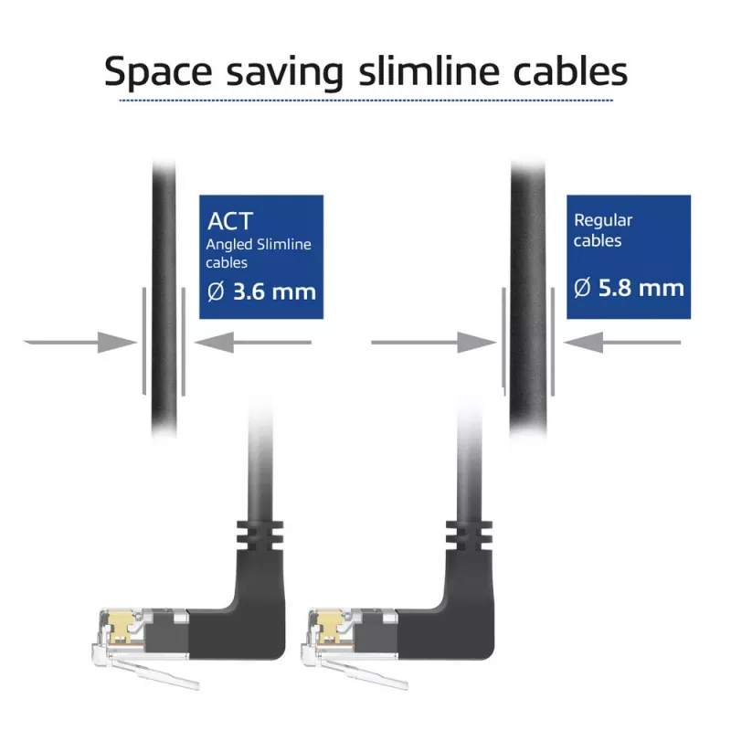 ACT must, 2 m, U/UTP CAT6A LSZH üliõhuke patch-kaabel, RJ45 pistikutega, 90° nurgaga üles kuni 90° nurgaga üles