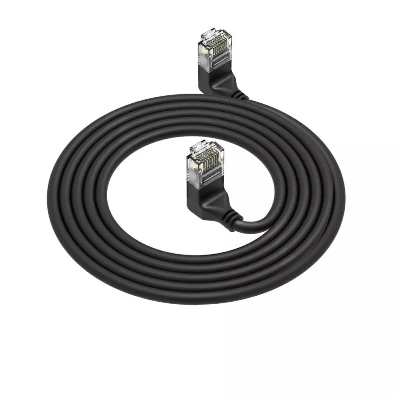 ACT Must 1,5 meetri pikkune U/UTP CAT6A LSZH Slimline patch-kaabel RJ45 pistikutega 90° nurga all üles kuni 90° nurga all üles