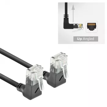 ACT Must 1,5 meetri pikkune U/UTP CAT6A LSZH Slimline patch-kaabel RJ45 pistikutega 90° nurga all üles kuni 90° nurga all üles