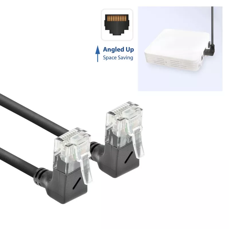 ACT Must 1,5 meetri pikkune U/UTP CAT6A LSZH Slimline patch-kaabel RJ45 pistikutega 90° nurga all üles kuni 90° nurga all üles
