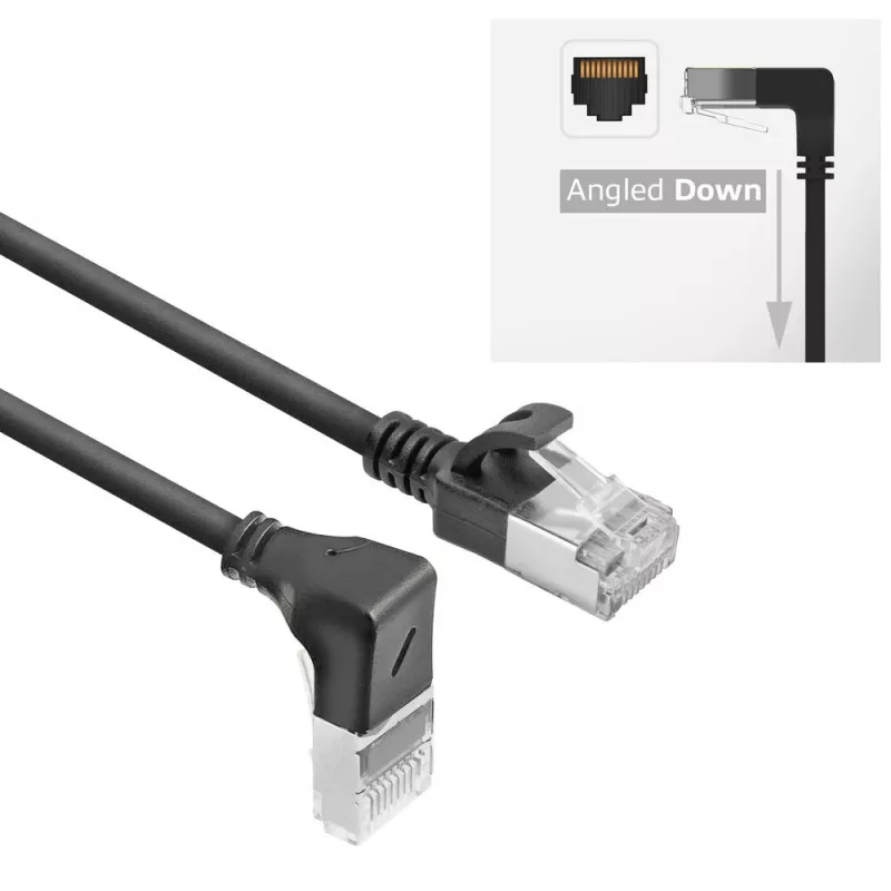 ACT must 2 m U/FTP CAT6A LSZH õhuke patch-kaabel RJ45-pistikutega 90° allanurgaga otse