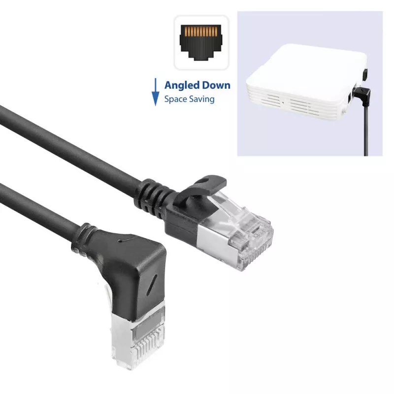 ACT must 2 m U/FTP CAT6A LSZH õhuke patch-kaabel RJ45-pistikutega 90° allanurgaga otse