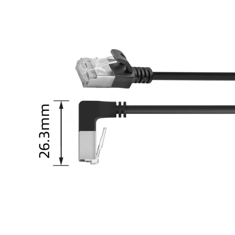 ACT must 2 m U/FTP CAT6A LSZH õhuke patch-kaabel RJ45-pistikutega 90° allanurgaga otse