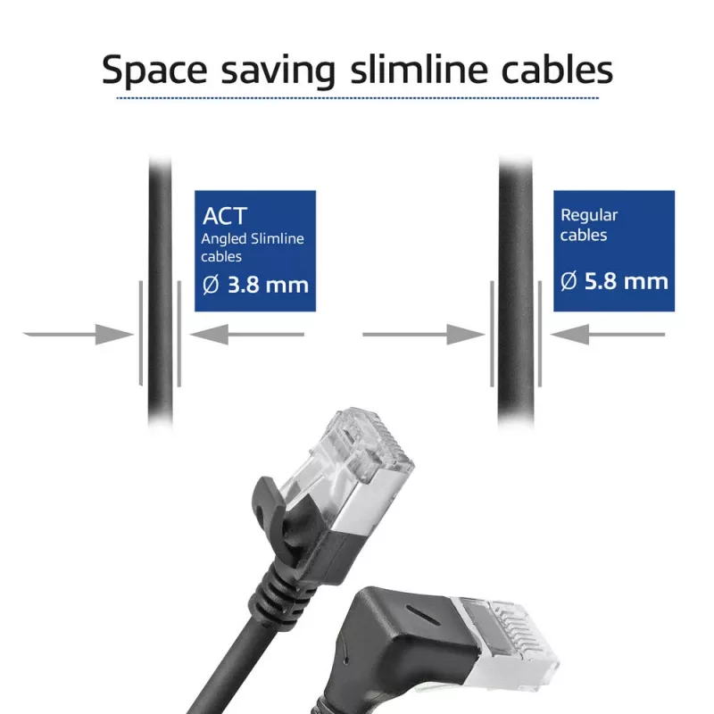 ACT must 2 m U/FTP CAT6A LSZH õhuke patch-kaabel RJ45-pistikutega 90° allanurgaga otse
