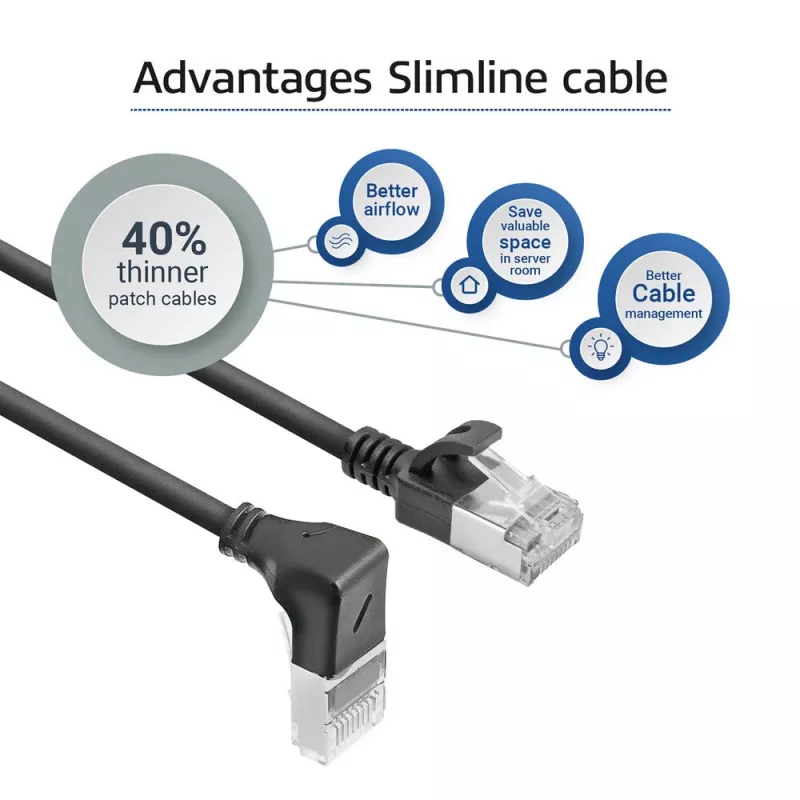 ACT must 2 m U/FTP CAT6A LSZH õhuke patch-kaabel RJ45-pistikutega 90° allanurgaga otse