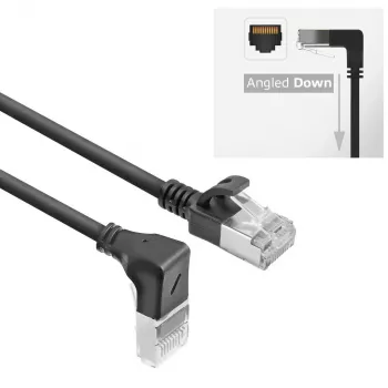 ACT Must 3 m U/FTP CAT6A LSZH õhuke patch-kaabel RJ45-pistikutega 90° nurga all alla/sirge