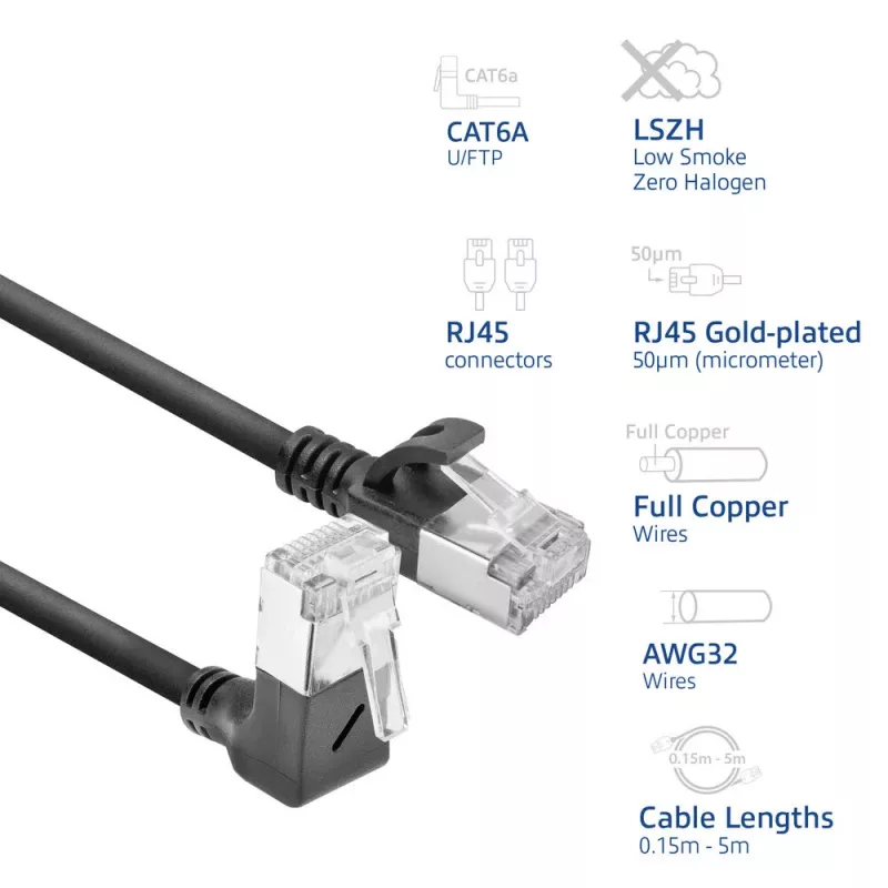 ACT DA4951 Cat6a U/FTP (STP) võrgukaabel 1,5 m, RJ‑45 kuni RJ‑45, must, kullatud kontaktid
